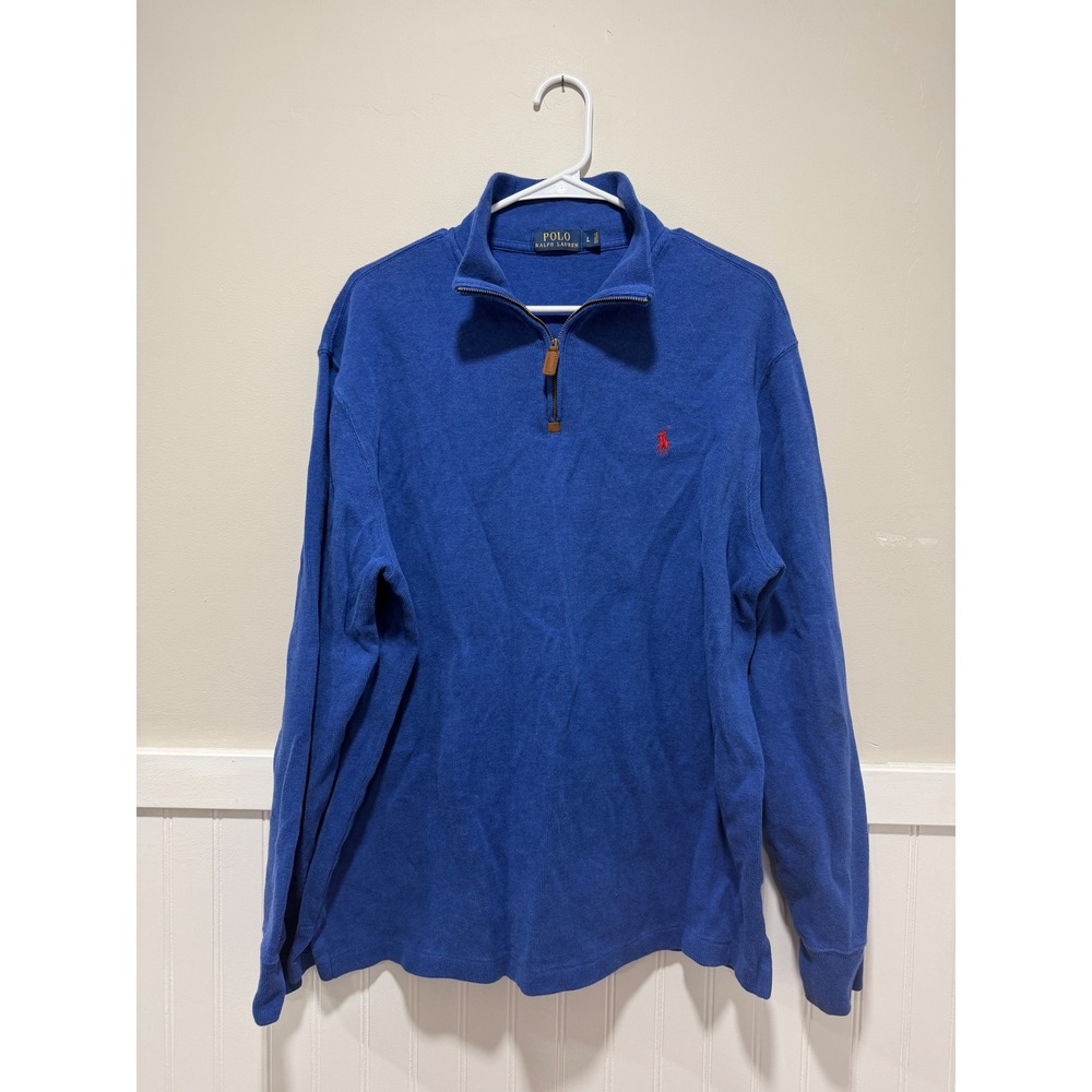 Polo Ralph Lauren Quarter Zip Sweatshirt Cobalt Blue Preppy Men Size Large